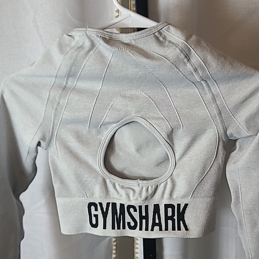 Gymshark FLEX SPORTS LONG SLEEVE CROP TOP Small Light Grey Marl - Picture 5 of 5